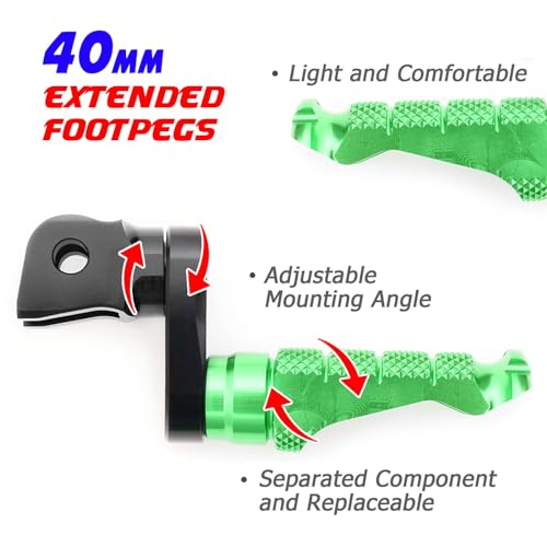 MCMOTOPARTS R-FIGHT Green Front Footpegs 1.5 inch Extended Foot Pegs Compatible with ER-6F 2006-2008 06 07 08 - color: Green, size: 1.5 inch Extension (40mm)