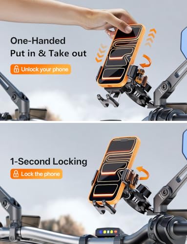 Kewig Motorcycle Phone Mount with Vibration Dampener [Anti-Theft] [Camera Friendly] Aluminum Alloy Rear-View Cellphone Holder for Motorcycle, Adjustable Size Fit 5.4-7.2" Smartphone
