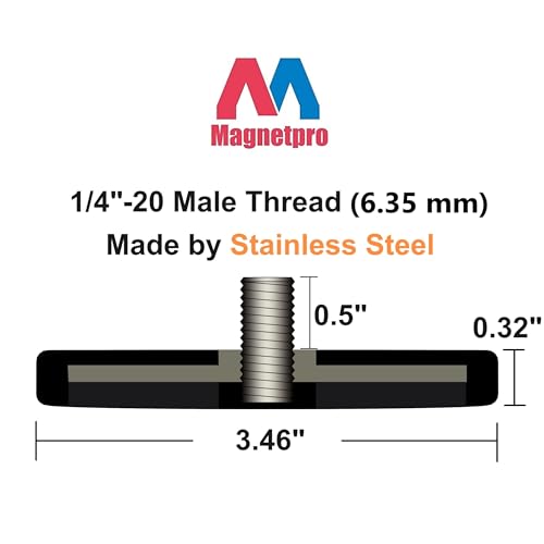 Magnetpro 2 Pieces Strong Rubber Coated Mounting Magnets Anti-Scratch & Anti Corrosion, Over 120 LB Adhesive Power, with 1/4"-20 Stainless Steel Male Thread and Nut for PTZ, Camera - size: 120LB - 1/4"-20 Male SS 2P