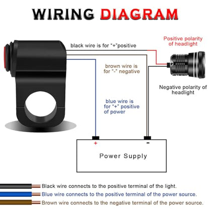 7/8" Motorcycle Handlebar Switch Dual Push Button Waterproof Switches 12V ATV ON Off with Red LED Light, Crimp Connectors Hex Key for UTV Bike Scooters Headlight Hazard Brake (22mm) - color: Dual Red LED Push Button