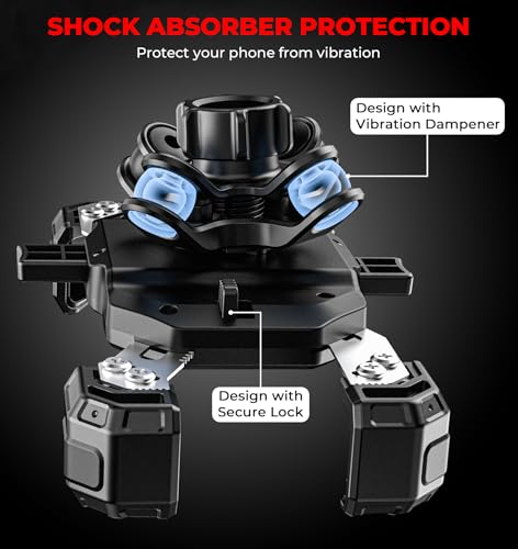 VAZESWIN Motorcycle Phone Mount with Vibration Dampener, 1s Lock Bike Phone Holder with Aluminum Alloy Handlebar Mounting Base, One-Handed Operation Motorcycle Cellphone Mount for 5.5"-7.2" Smartphone