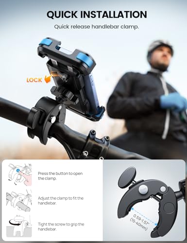 Lamicall Motorcycle Bike Phone Mount - Upgrade Quick Install Handlebar Holder Clip for Bicycle Scooter, Cell Phone Clamp for iPhone Air, 17 16 15 Pro Max, Galaxy, 4.7-6.8" Phones, Blue - color: Blue