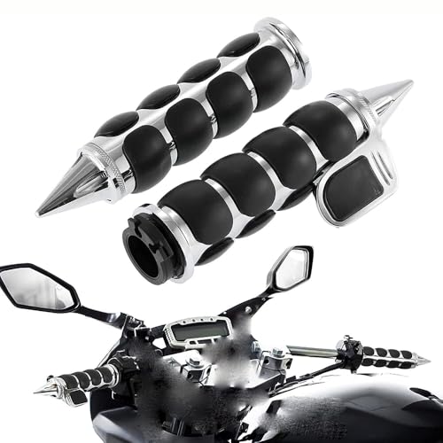 1" Motorcycle Hand Grips Chrome Black Handlebar Grip with Throttle Assist Fits 25mm(1") Handlebars for Harley Davidson,for Honda Yamaha Suzuki and for Kawasaki (Chrome_Tapered) - color: Chrome Black_w/Throttle Assist, size: 1" Tapered