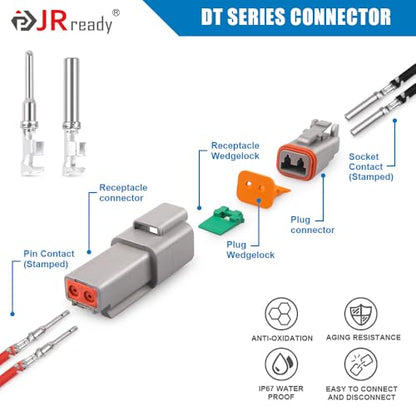 JRready ST6327-2 Deutsch 2 Pin DT Connector Kit 5 Sets, with Pin Removal Tool and Mounting Clips, Size 16 Stamped Contacts 14-18 AWG, for Car, Truck, Motorcycle, Off-Road Vehicles, Marine. - size: 2-Pin (5 Pairs)