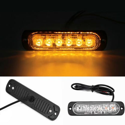 Riloer Amber/White Emergency Strobe Lights 1-Pack, High Brightness Hazard Flashing Strobe Light Bar for Off Road Vehicle, ATVs, Truck, Universal 6-LEDs 18W Surface Mount Warning Light