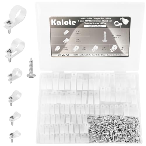 292PCS White Cable Clamps Nylon Plastic R-Type 6 Sizes 3/16'' 1/4'' 3/8'' 1/2'' 3/4'' 1'' Cable Mounting Wire Clips Assortment Kit with Screws for Wire Management H-049 - color: 292 White