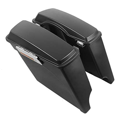 SLMOTO Hard Saddle Bags, 5" Stretched Saddlebags Saddle Bag w/Black Softail Conversion Brackets Fit For Harley Fatboy FLSTF Softail Deluxe FLSTN Black - color: Matte Black+ Black Conversion Brackets