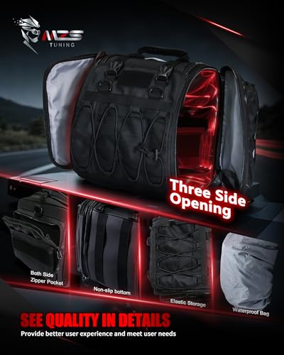 MZS Motorcycle Travel Luggage Bag, 54L Expandable Motorcycle Tail Bag Rack Trunk Saddle Storage, Motorbike Rear Seat Bag With Shoulder Strap Waterproof Rain Cover - size: 54L