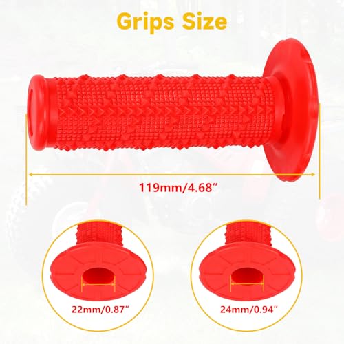 HIAORS 7/8 Handlebar Grips Compatible with 50cc 70cc 125cc 150cc TTR90 TTR110 TTR125 PW80 CRF50 XR50 CRF70 CRF125 KLX250 SSR125 TaoTao Apollo Pit Dirt Bikes Yozma In10 E Bike Motorcycles Parts Red - color: red