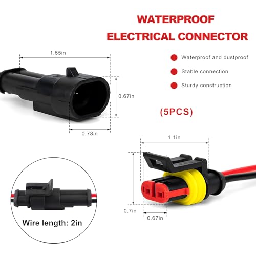 5PCS 2 Pin Way Electrical Wire Connectors, Waterproof 20 AWG Auto Electrical Connector Plug Socket Set, 2-Wire Male & Female Quick Disconnect Sealed Plug for Car Truck Boat