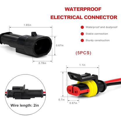 5PCS 2 Pin Way Electrical Wire Connectors, Waterproof 20 AWG Auto Electrical Connector Plug Socket Set, 2-Wire Male & Female Quick Disconnect Sealed Plug for Car Truck Boat