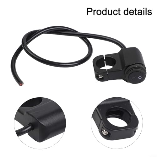 Handlebar Switch,Aluminum Alloy Motorcycle Handlebar Headlight ON/OFF Switch, 2-Wire Waterproof 12-60V for Auxiliary Lights, Black/Silver, 22mm Clamp(Black)