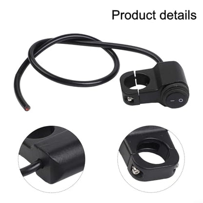 Handlebar Switch,Aluminum Alloy Motorcycle Handlebar Headlight ON/OFF Switch, 2-Wire Waterproof 12-60V for Auxiliary Lights, Black/Silver, 22mm Clamp(Black)