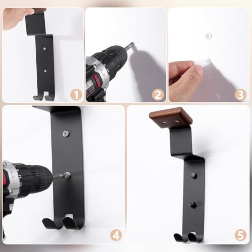 WADORN Black Helmet Wall Mount Motorcycle Helmet Holder Solid Wood Strong Alloy Helmet Gear Rack with 2 Key Hooks 9.8x2.8x4.7'' for Garage Sports Baseball Football Skiing Bike Gear Organization - size: 25x7.3x11.95cm