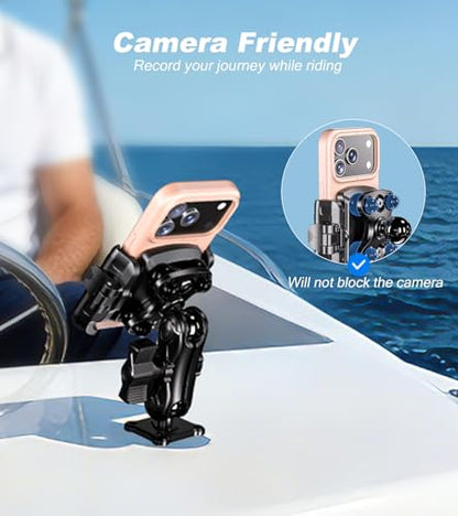 LOKTENWO Anti Vibration Phone Mount, 1s Lock & Release Phone Holder with Shock Dampener, Camera Friendly Aluminum AMPS Square Base Medium Arm for Car Motorcycle UTV Truck Boat, Fits 5.4"-7.2" Phones