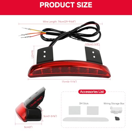 Rich Choices Motorcycle Chopped Rear Fender Edge LED Brake License Plate Tail Light Stop Running Light Turn Signal Lamp for Harley Sportster XL883N 1200N XL1200V XL1200X (Red Lens) - color: Red Lens#1