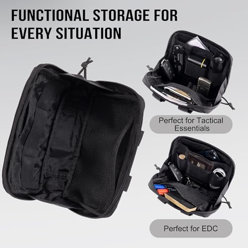 OneTigris MOLLE Pouch, Tactical Admin Pouch Belt EDC Tool Organizer Zippered Utility Waist Pack 7.5"x5"x2" - color: Black