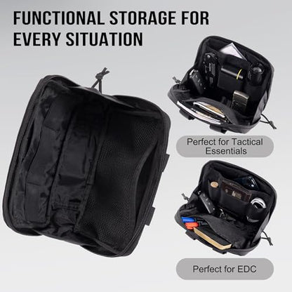 OneTigris MOLLE Pouch, Tactical Admin Pouch Belt EDC Tool Organizer Zippered Utility Waist Pack 7.5"x5"x2" - color: Black