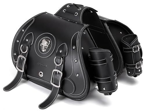 High-density Leather Motorcycle Saddlebags-Throw Over Saddle bags Panniers Side Bags with cup holder,Waterproof,Side Tool Bag,Storage Tool Bag for Motorbike,Universal,1Pair,L(Black10) - color: Black10