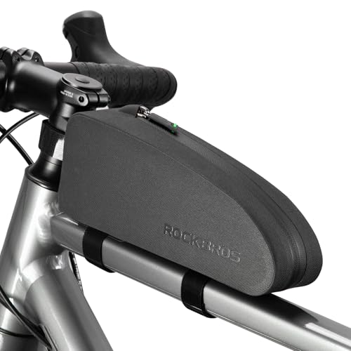 ROCKBROS Top Tube Bike 100% Waterproof Bag Bicycle Front Frame Bag Phone Bag Bike Accessories Pouch for MTB Road City Bike Compatible with Phone Under 6.8” (New Straps) - color: Black, size: 1L