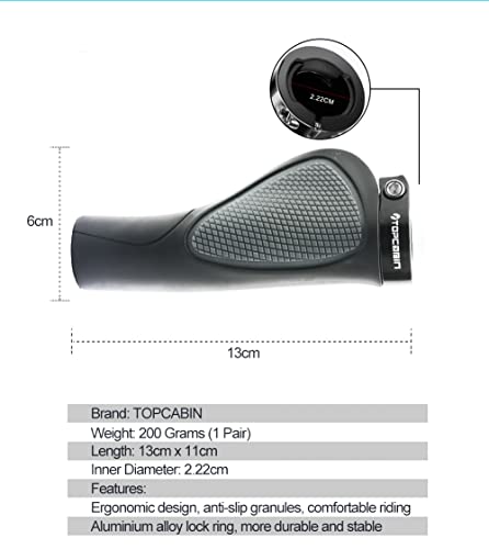 TOPCABIN Ergonomic Bike Grips - Widen Holding Rubber Grips with Aluminum LockGrips for Mountain & Road Bikes - color: Comfort Big Area(Black&Grey)