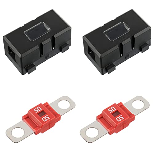 BOJACK 50 Amp AMI/Midi Fuse Holders and High Current Bolt-on Midi Fuses 50A for Cars Trucks Vehicles (Pack of 2 - style: 50 A