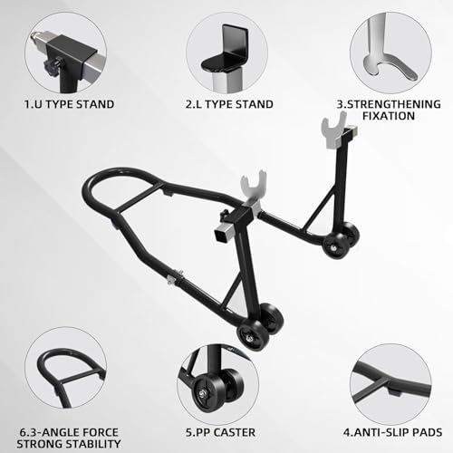 Motorcycle Stands Front and Rear Combo, 850 lbs Motorcycle Paddock Stand Set with U & L Swingarm Adapters, Universal Motorcycle Lift Stand for Honda Yamaha Kawasaki Suzuki Ducati BMW