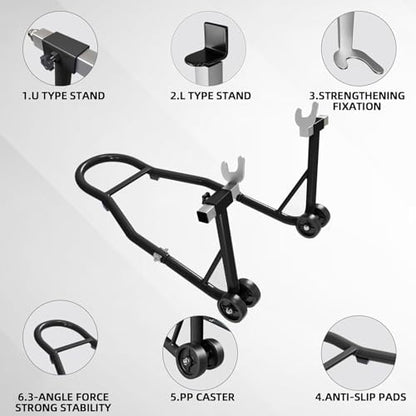 Motorcycle Stands Front and Rear Combo, 850 lbs Motorcycle Paddock Stand Set with U & L Swingarm Adapters, Universal Motorcycle Lift Stand for Honda Yamaha Kawasaki Suzuki Ducati BMW