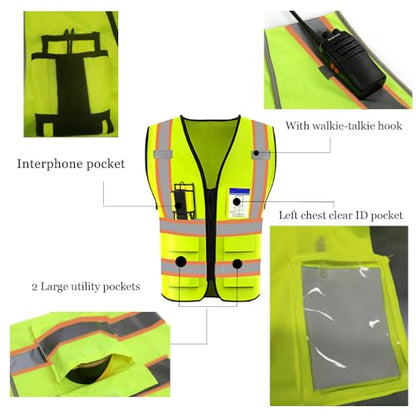 High Visibility Reflective Safety Vest with Pockets Custom Your Logo Safety Workwear - color: A Black Green Webbing, size: Small