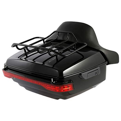 XFMT-moto-part King Trunk W/Black Latches Backrest Luggage Rack LED Light For Harley Touring 2014-2025 - color: W/ Black Latches Red Lens LED Light & Black Rack