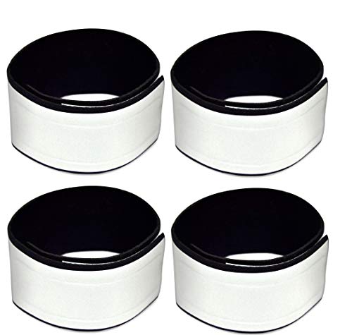 Reflective Ankle Bands with Very Large Reflective Area, 1,000+ ft Visibility, Straps for Biking, Running and Walking at Night - Bright, Lightweight & Comfortable - color: Silver - 4 Bands