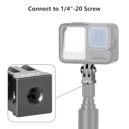 HSU Aluminum Alloy GoPro Tripod Mount Adapter for GoPro Hero 13/12/11/10/9/8/7/6, Mini 1/4-20 Metal Monopod Mount for AKASO Campark and Other Action Cameras (Black)