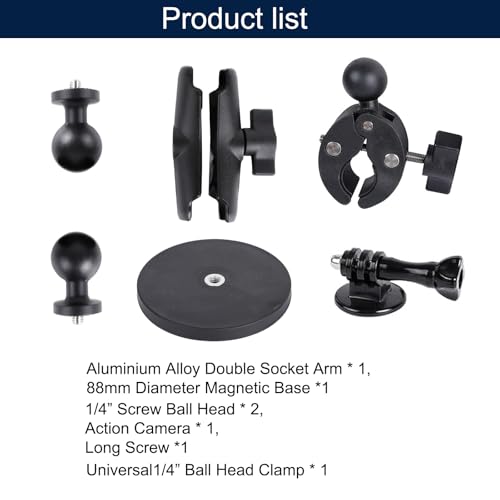 PellKing Motorcycle Handlebar Mount Car Mangetic Accessories Kit for Insta360 X5/X4/X3,88mm Magnetic Mount with 360 Degree Rotation,Ball Head Clamp Handlebar Clamp for Insta360 X5 and GoPro 13/12/11