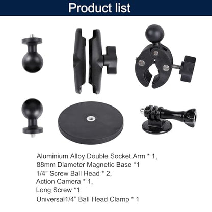 PellKing Motorcycle Handlebar Mount Car Mangetic Accessories Kit for Insta360 X5/X4/X3,88mm Magnetic Mount with 360 Degree Rotation,Ball Head Clamp Handlebar Clamp for Insta360 X5 and GoPro 13/12/11