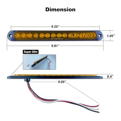 10" LED Amber Trailer LED Turn Signal Light Bar Strip Aluminum Alloy Base Side Marker Tail Lights Assembly for Truck RV Marine Boats, 15 LEDs 2Pcs - color: Amber