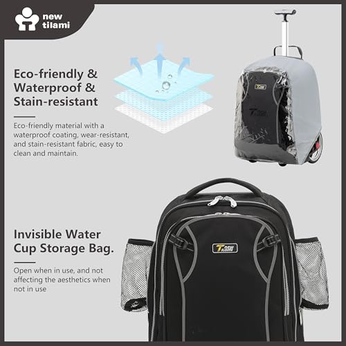 NEW TILAMI 20" Rolling Backpack for Teens Adults, Climbing Stairs Waterproof Backpack with Wheels for School Business Trave Camping with Laptop Compartment, Fit 17 Inch Laptop, Black - color: Black