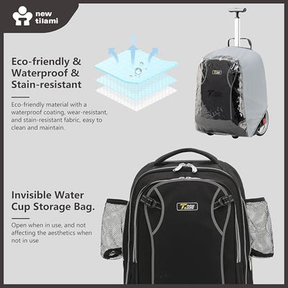 NEW TILAMI 20" Rolling Backpack for Teens Adults, Climbing Stairs Waterproof Backpack with Wheels for School Business Trave Camping with Laptop Compartment, Fit 17 Inch Laptop, Black - color: Black