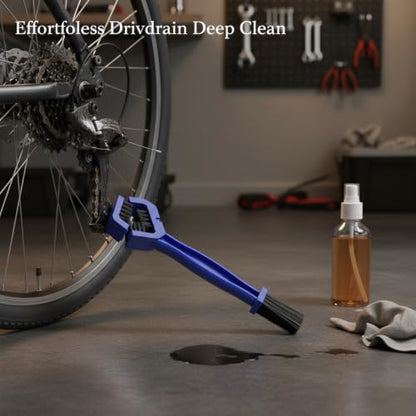 Double-Headed Bike Chain Cleaning Brush for Bicycle & Motorcycle Drivetrain Maintenance, Durable PP Plastic Scrubber for Grease Removal - color: Blue