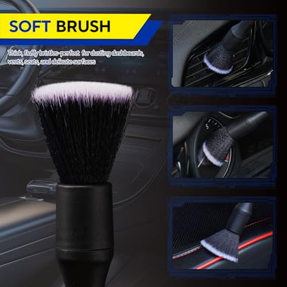7PCS Car Detailing Brush Kit - Ultra Soft Boars Hair Car Interior Detailing Brushes, Includes 4 Different Brushes, Multi-use for Cleaning Interior or Exterior - Perfect Car Accessory Gift - size: 7PCS-A
