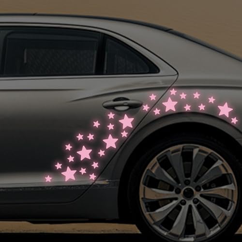 30pcs Star Vinyl Decal for Cars, High Intensity Reflective DIY Stickers for Window Bumper Mirror Laptop Decals Waterproof Night Safety Sign Car Stickers (Pink) - color: Pink