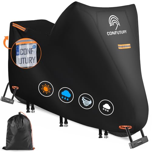 Heavy Duty Motorcycle Cover Waterproof Outdoor,600D Oxford Fabric 4 Reflective Strips,Lock Holes & License Plate Window,(XL 86"X37"X50") - size: XL(86"x37"x50")