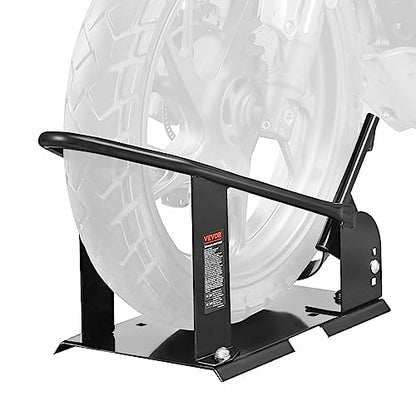 VEVOR Motorcycle Wheel Chock, Max. 1800 lbs Heavy Duty Motorcycle Stand, with 3 Adjustable Holes, Durable Steel Motorbike Front Tire Bracket, Fits 15"-21" Wheels, Work with Off-Road and Regular Bikes