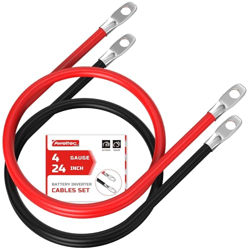 4 AWG Battery Inverter Cables, 4 AWG 24 Inch Pure Copper Battery Cable with 3/8" Tabs on Both Ends Set for Automotive Solar Power Inverter Marine Boat RV Car Motorcycle (Red and Black) - size: 24 Inch