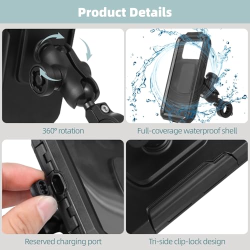 Phone Mount with Waterproof Protector, Sturdy Phone Mount, Full Coverage, Sensitive Touchscreen, 360° Adjustable Smartphone Holder for 4.7-6.3 in Phones