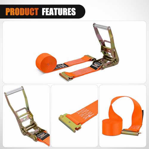 Nilight E-Track Ratchet Straps 2 Pack 2" x 12' Heavy Duty Orange Cargo Tie-Downs 4400 lbs Breaking Strength Standard E Track accessories Tie Down E-Track Spring Fittings for Cargo Vans Trucks Trailers - color: 2" x 12' E-Track Ratchet Straps