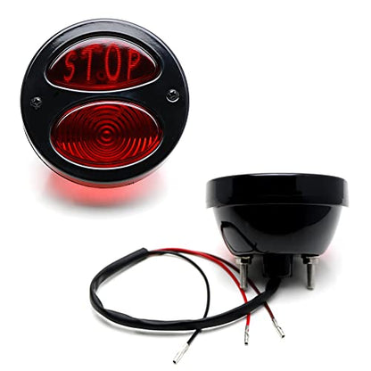iJDMTOY Gloss Black 4-Inch Old Skool Single Incandescent Bulb Duolamp Style Tail/Brake Lamp Compatible With Classic Cars, Hot Rods, Motorcycles Bobber/Chopper