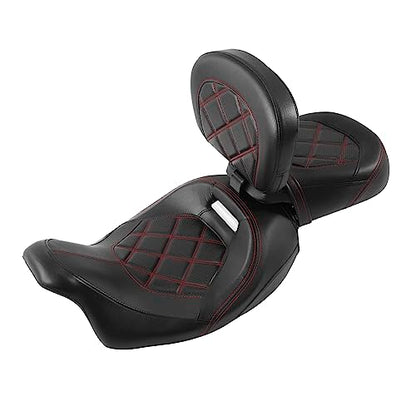 Passenger Seat Cushion, SLMOTO Motorcycle Low-Profile Rider Sissy Bar Backrest Pad For Harley Touring CVO Road King Street Glide Road Glide Electra Glide 2014-2023 Black Red - color: Black Red Seat+Rider Backrest#101