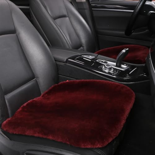 Genuine Sheepskin Car Seat Cushion Natural Fur Wool Seat Cover for Cars Trucks SUV Soft Comfort Office Chair Protector Pad Car Accessories Universal Fit - color: Wine Red