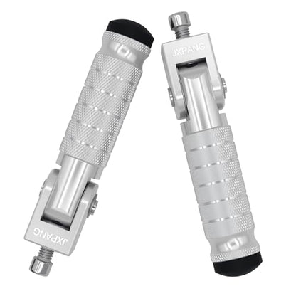 Universal Motorcycle Bicycle Folding Passenger Foot Pegs M8 Rearsets Rear Set Footrests Footpeg Foot Rest Peg Pedals For Bike Install Hole 8mm (Silver) - color: Silver
