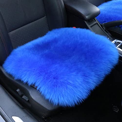 Sheepskin Car Front Seat Cover Pad 18x18inch Long Wool Seat Cushion Winter Warm Universal Fit Auto, SUV, Truck, Dinner Chair Office Chair Front Royal Blue - color: Royal Blue, size: 18x18 Inch (Pack of 1)